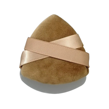 Zonyin Hot Selling Two Ribbons Face Powder Makeup Puff Brown Velour Soft Triangle Powder Puffs for Loose Powder