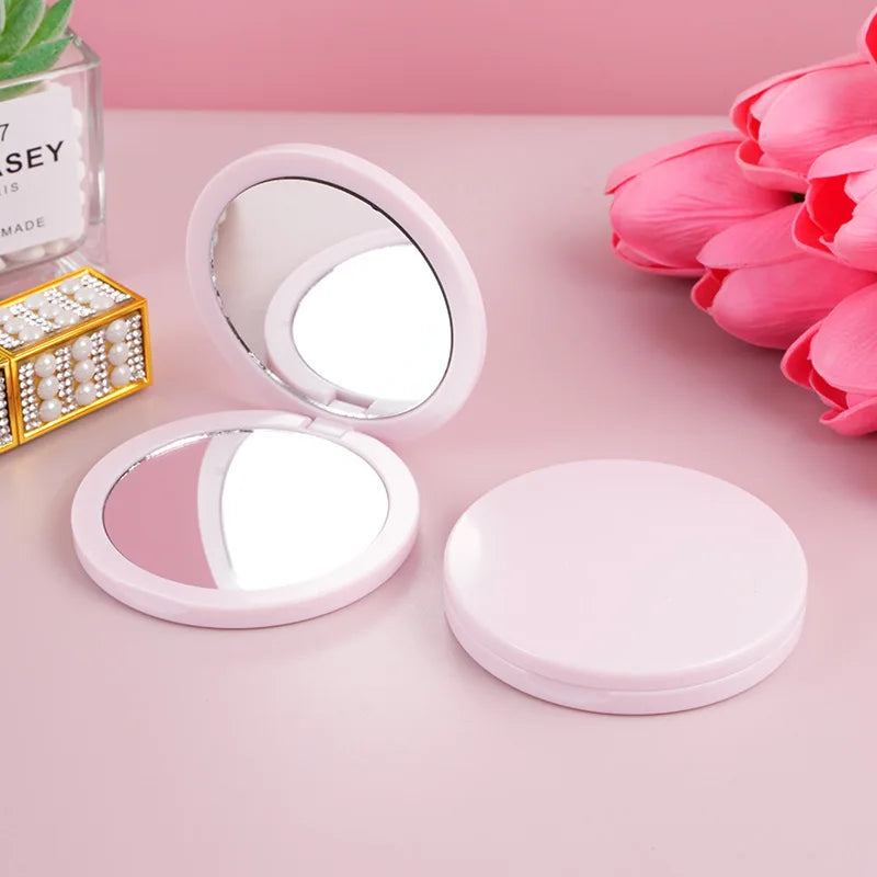 Zonyin Custom logo Round Double-Sided Folding Pocket Mirror Mini Compact pink Cosmetic Travel Mirror with 2x Magnification