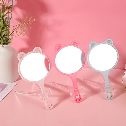 Zonyin Wholesale Cute Bear Shape Portable Handheld Makeup Mirror Salon Lash Mirror pink Hand Held Cosmetic Mirror for Girls