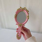 Zonyin European Style Vintage Resin Handheld Makeup Mirror Oval Shaped Rose Flower Carved Cosmetic Mirror for Women Lady Wedding