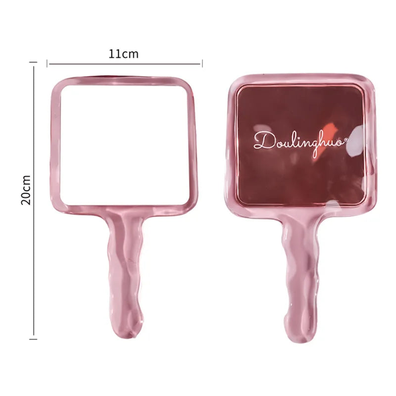 Zonyin Wholesale High Quality Pink Handheld Square Makeup Mirror Transparent Water Ripple Handheld Travel Mirrors for Gifts