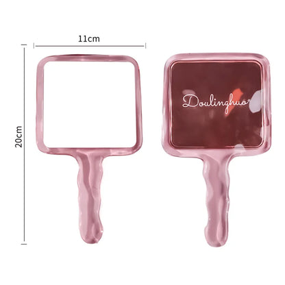 Zonyin Wholesale High Quality Pink Handheld Square Makeup Mirror Transparent Water Ripple Handheld Travel Mirrors for Gifts