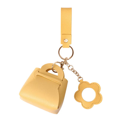 Zonyin Portable PU Leather Bag-Shaped Handheld Makeup Mirror with Keychain Mini Coin Purse Style Pocket Mirror