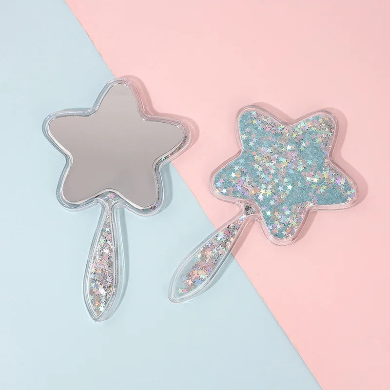 Zonyin Star-Shaped Glitter Quicksand Handheld Makeup Mirror Cute Novelty Gift Hand Mirror Portable Shiny Pocket Mirror