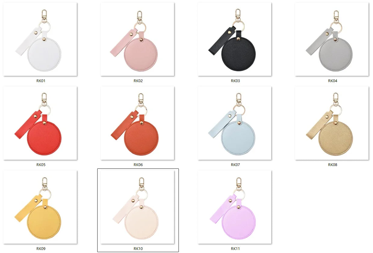 Zonyin LOW MOQ Customized Logo Round Pocket Cosmetic Mirror Pu Leather Portable Small Compact Makeup Mirror with Keychain