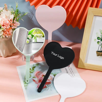 Zonyin Large Portable Travel Makeup Mirror Custom Logo Heart Shaped Hand Held Cosmetic Mirror Plastic Pocket Mirror for Girls