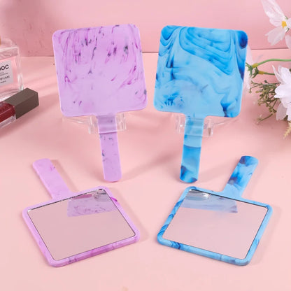 Zonyin Customized logo ABS Plastic Square Trivial Mirror Portable HD Handheld Cosmetic Mirror with Women Makeup