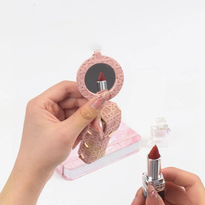 Zonyin New Arrive Pu Leather Small Makeup Mirror Mini Portable Leather Lipstick Holder Keychain for Women's Handbag Accessory