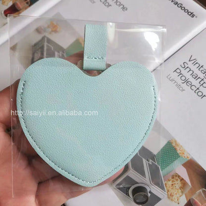 Zonyin Women's Gift Heart Shaped Pu Leather Pocket Mirror Customized Your Logo Small Travel Makeup Mirror for Valentine's Day