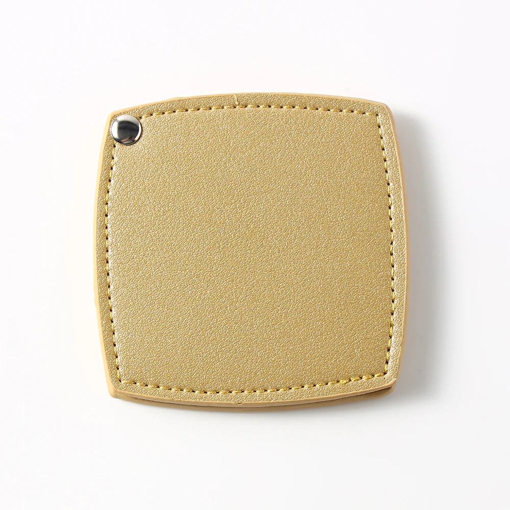 Zonyin Customized Logo Portable Square-Shape Vanity Makeup Mirror Travel Folding Pu Leather Pocket Compact Mirror for Girls Gift