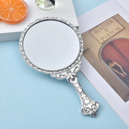 Zonyin Hot Sale Luxury Round Vintage Hand Travel Makeup Mirror Oval Plastic Electroplated Gold Retro Handheld Mirror With Handle