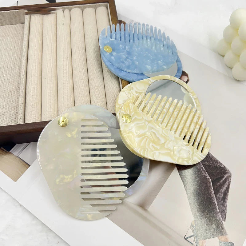 Zonyin Custom Logo High Quality Acetate Pocket Mini Cosmetic Mirror Portable Makeup Small Travel Mirror With Comb for Women