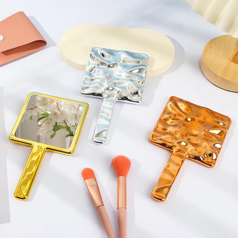 Zonyin Retro Hand Held Square Makeup Mirror Custom Logo Portable Fashion Lady Beauty Cosmetic Mirror Handheld Travel Mirror