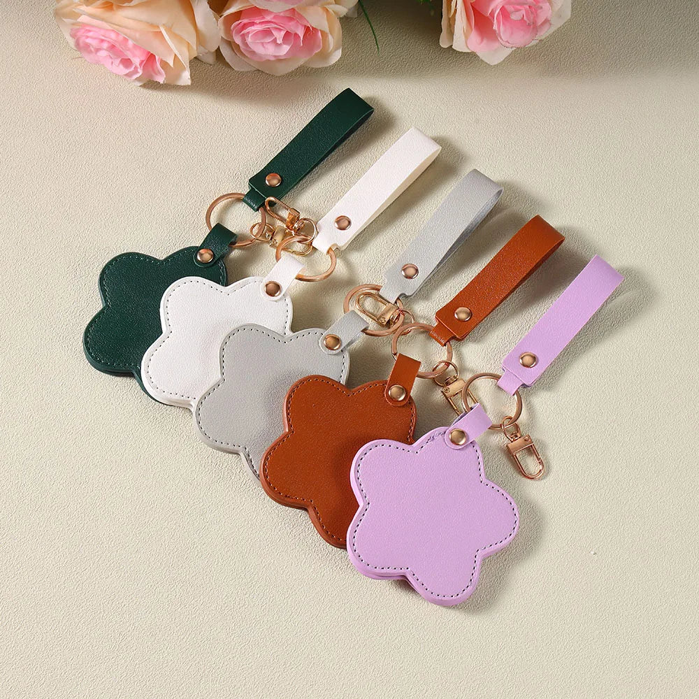 Zonyin NEW ARRIVAL Cute Yellow Star Small Makeup Mirror Customized Logo Pu Leather Pocket Cosmetic Keychain Mirror for Kids