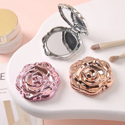 Zonyin Wholesale Portable Flower-Shaped Small Travel Makeup Mirror Folding Plastic Rose Compact Mini Cosmetic Mirror for Girls