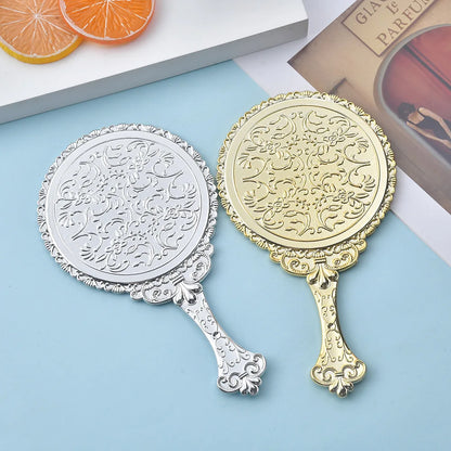 Zonyin Hot Sale Luxury Round Vintage Hand Travel Makeup Mirror Oval Plastic Electroplated Gold Retro Handheld Mirror With Handle