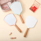 Zonyin Portable Personalized Plastic Round Square Heart Shape Handheld Wood Handle Makeup Mirror Pocket Hand Mirror for Beauty