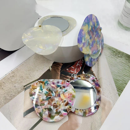Zonyin Rotate Open Design Heart-Shape Acetate Portable Pocket Cosmetic Mirror Folding Small Travel Makeup Mirror for Promotional
