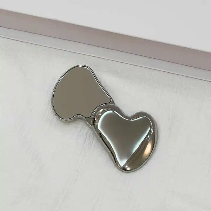 Zonyin New Heart Shape Irregular Design Metal Foldable Mirror Portable Double-sided Small Mirror Promotion Gift for Modern