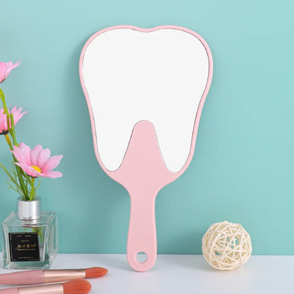 Zonyin Custom Logo Handheld Cosmetic Tooth-Shaped Mirror New Large Plastic Dental Pocket Mirror Personalized Handle Promotional