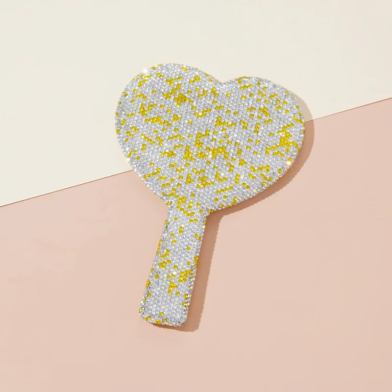 Zonyin Plastic Heart Diamond Handheld Makeup Mirror Portable Cosmetic Mirror with Handle Hand Mirror for Women and Girls