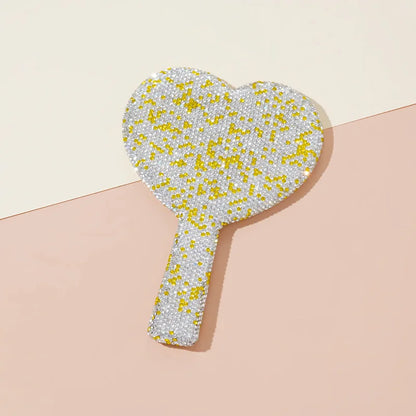 Zonyin Plastic Heart Diamond Handheld Makeup Mirror Portable Cosmetic Mirror with Handle Hand Mirror for Women and Girls