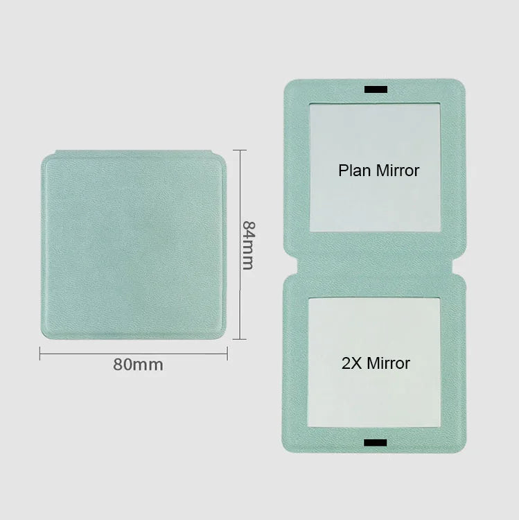Zonyin Dual Sided 2X Magnification Small Glass Mirror Square Folding Pu Leather Handheld Cosmetic Pocket Mirror for Women Girl