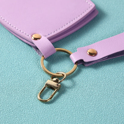 Zonyin New Custom Logo Rotatable Square Makeup Mirror Pu Leather Pocket Mirror Compact Cosmetic Travel Mirror With Keychain