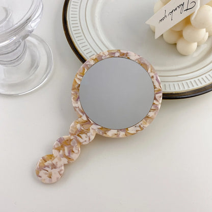 Zonyin High Quality Round Simple Design Acetate Travel HandHeld Makeup Mirror Portable Hand Held Pocket Handle Make-up Mirror