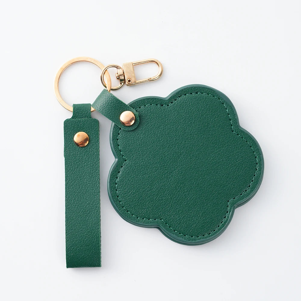 Zonyin New Flower Design Pocket Makeup Mirror Portable Pu Leather Small Travel Hand Mirror Logo Custom With Metal Keychain