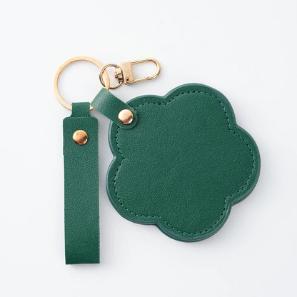 Zonyin New Flower Design Pocket Makeup Mirror Portable Pu Leather Small Travel Hand Mirror Logo Custom With Metal Keychain