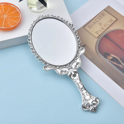 Zonyin Hot Sale Luxury Round Vintage Hand Travel Makeup Mirror Oval Plastic Electroplated Gold Retro Handheld Mirror With Handle