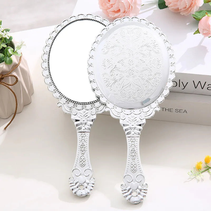 Zonyin High Quality Gold Oval Handheld Makeup Mirror Custom Logo Vanity Retro Hand Held Cosmetic Mirror for Women Girls Gift