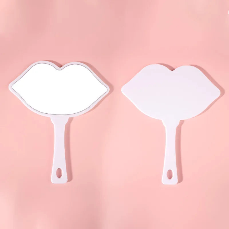 Zonyin Hot Sale Custom logo Large Handheld Mirror Lip Design Portable Plastic Personalized Hand Cosmetic Makeup Mirror for Girls