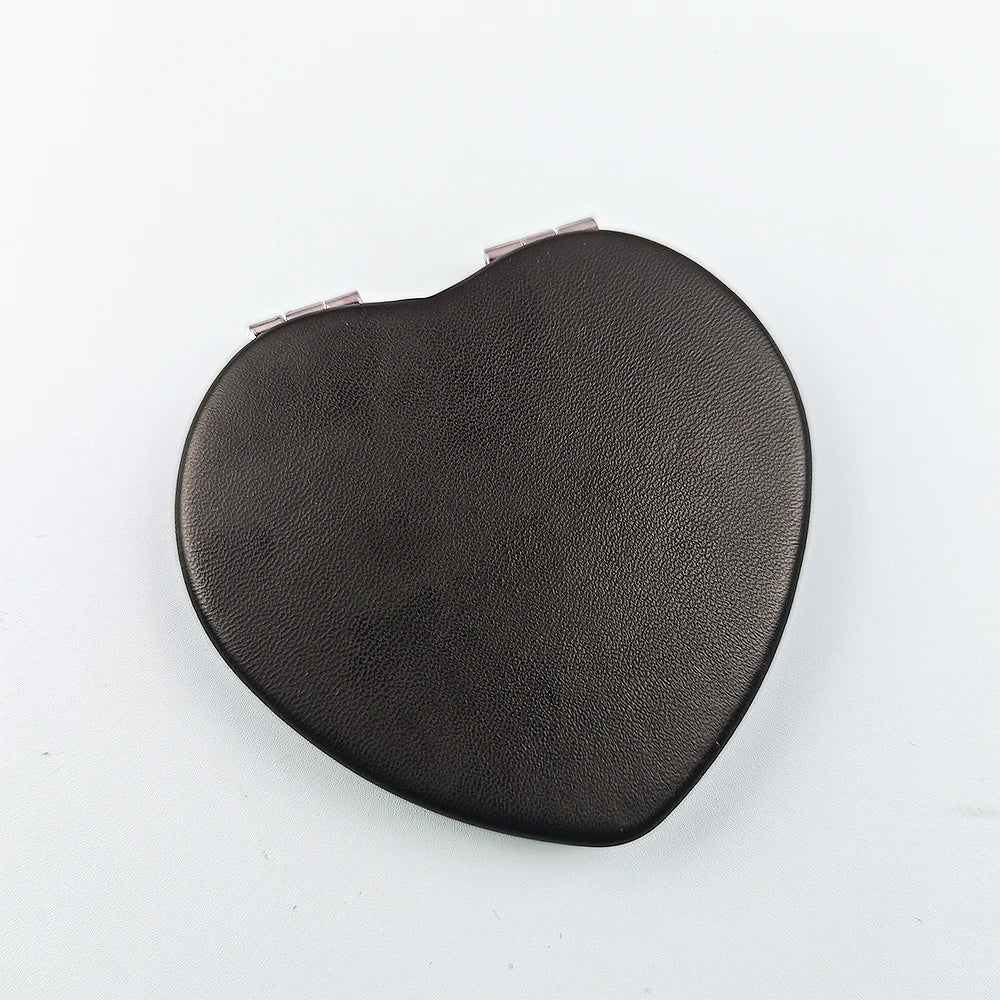 Zonyin Wholesale Private Label Heart Shape Pocket Mirror Double-Side Pu Portable Compact Travel Size Cosmetic Heart Mirror