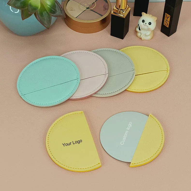 Zonyin Wholesale High Quality Custom Logo Round Pocket Mirror Pu Leather Small Makeup Travel Mirror for Promotion Gifts