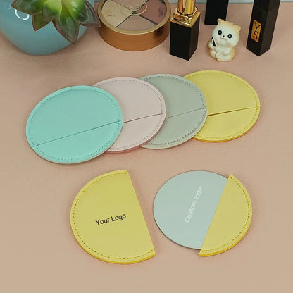 Zonyin Wholesale High Quality Custom Logo Round Pocket Mirror Pu Leather Small Makeup Travel Mirror for Promotion Gifts