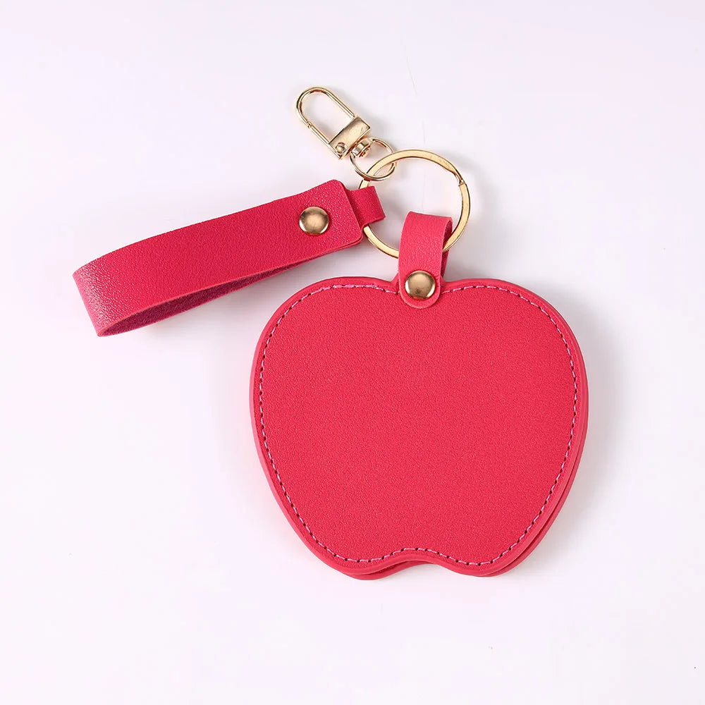 Zonyin Unique Christmas Gifts Red Apple-Shaped Pocket Mirror Foldable Pink Pu Leather Small Makeup Keychain Mirror for Women