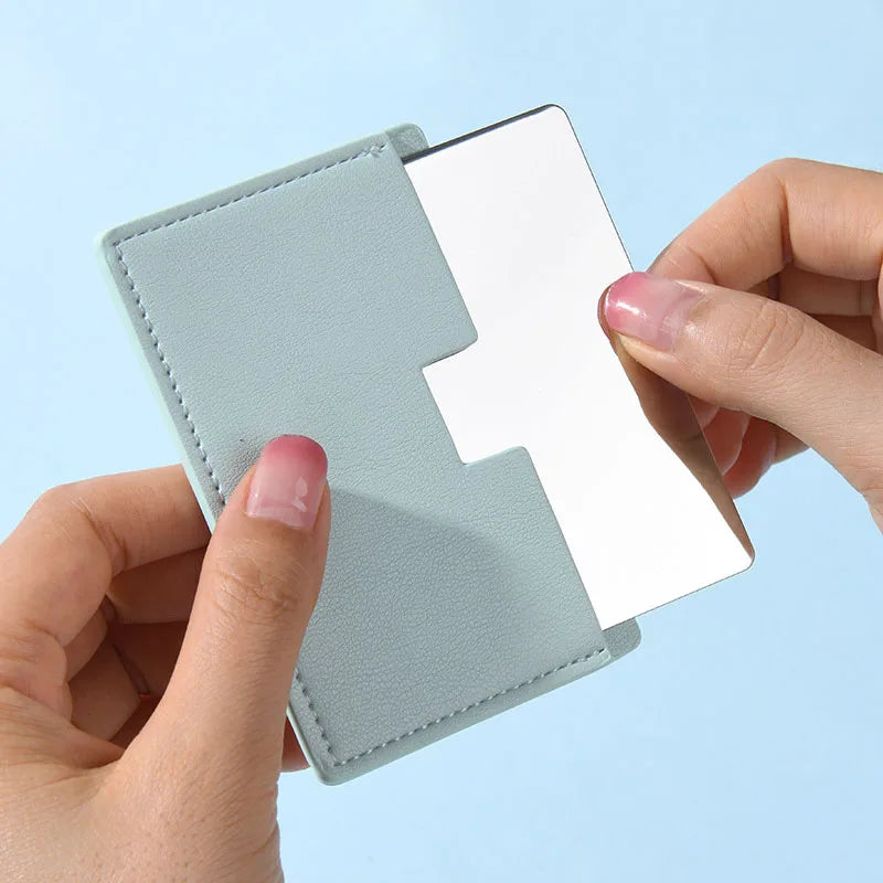 Zonyin Wholesale Rectangle Pull-out Design Travel Makeup Stainless Steel Mirror Custom Your Brand Logo With Pu Leather Case