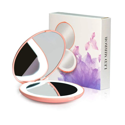 Zonyin Travel Small Portable Makeup Mirror with LED Mini Compact HandHeld Makeup Mirror 1X/10X Magnification Mirror