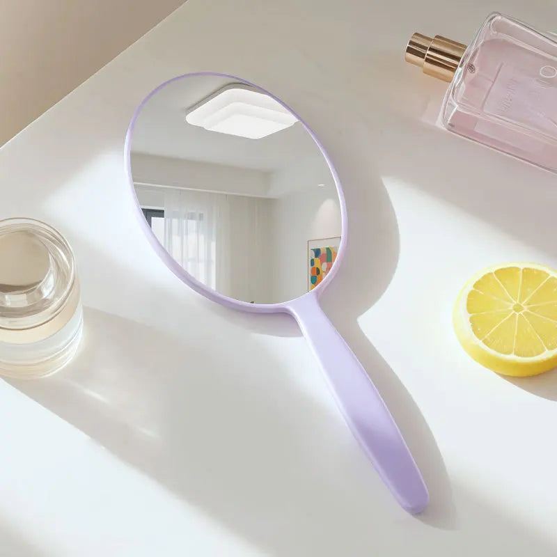 Zonyin Custom Logo Plastic Oval Handle Makeup Mirror Abs Material Cosmetic Hand Mirror Portable Hand Held Mirrors for Travel