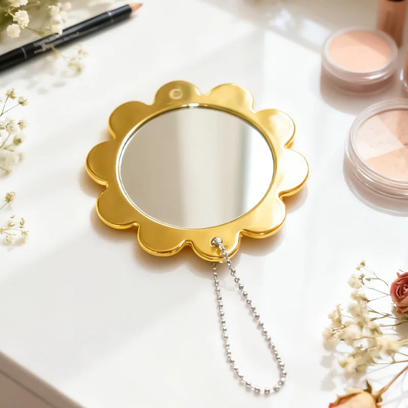 Zonyin Wholesale Custom Logo Small Cute Flower Shape Pocket Mirror Plastic Sunflower Hand Compact Makeup Mirror for Bag Travel