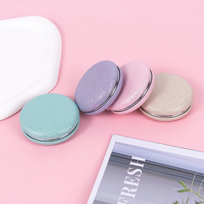 Zonyin Custom Logo Foldable Double-sided Pocket Mirror 1X/2X Portable Mini Pu Glitter Macarons Round Makeup Mirror with Keychain