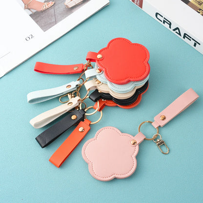 Zonyin New Flower Design Pocket Makeup Mirror Portable Pu Leather Small Travel Hand Mirror Logo Custom With Metal Keychain