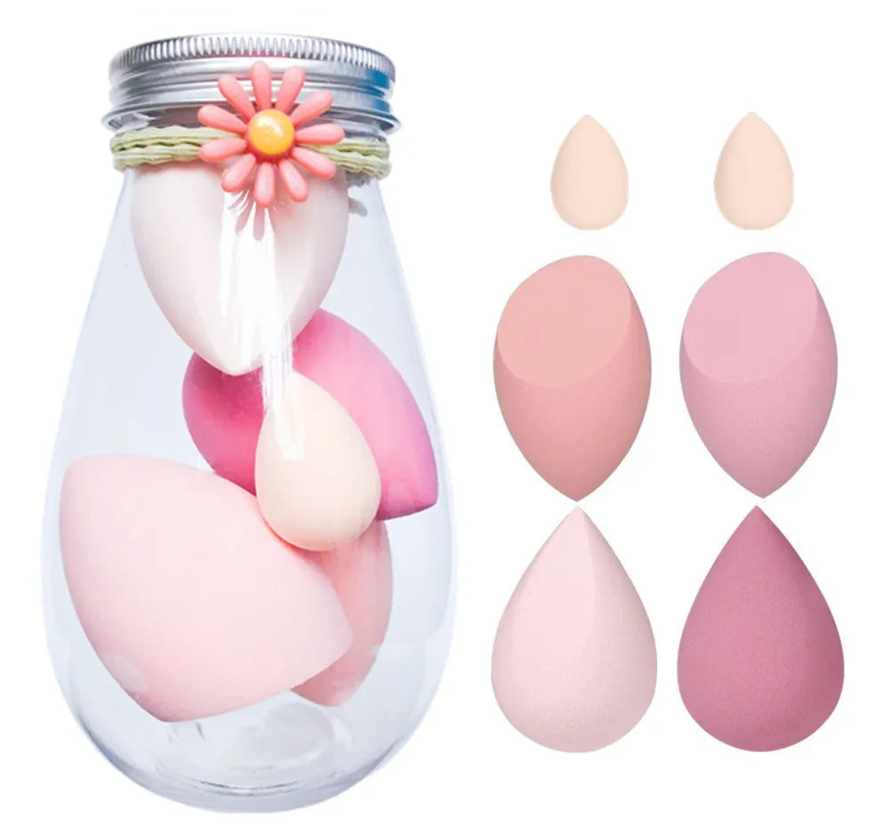 High Resilience 6Pcs Teardrop Mini Beauty Makeup Tools Blender Puff Foundation Blending Makeup Sponge Set With Bottle Box