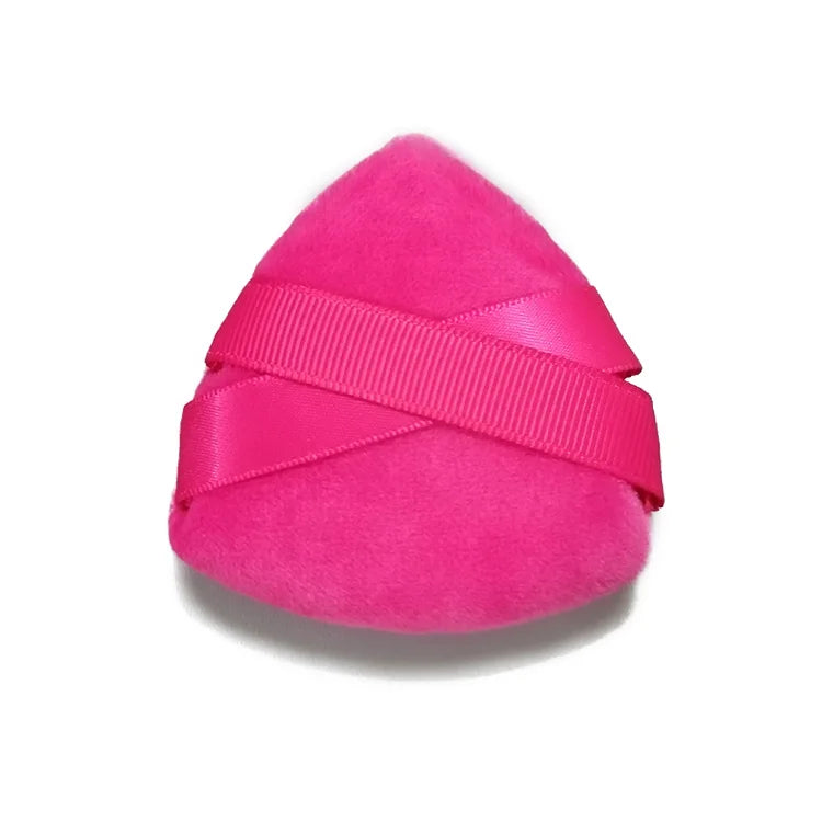 Zonyin Hot Selling Two Ribbons Face Powder Makeup Puff Brown Velour Soft Triangle Powder Puffs for Loose Powder
