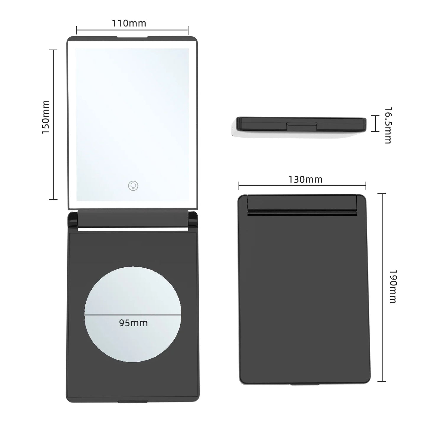 Zonyin New Rechargeable Folding Travel LED Compact Makeup Mirror With 3X Magnifying Portable Tabletop Cosmetic Mirror for Travel