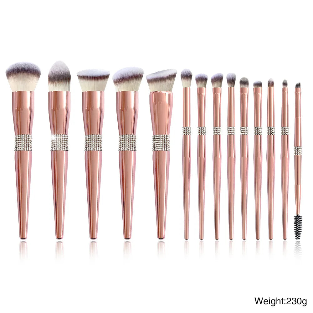 Zonyin Luxury 12Pcs Champagne Gold Soft Private Label Makeup Brushes Bling Glitter Diamond Makeup Brush Set With Rhinestone