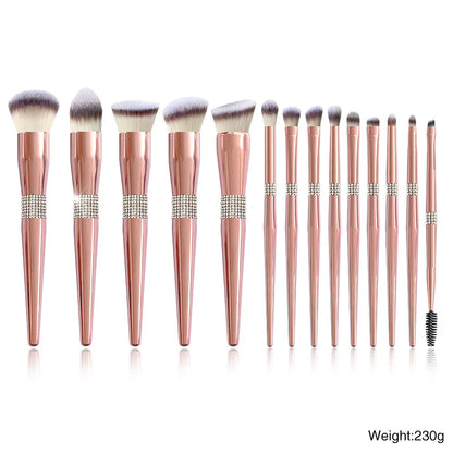 Zonyin Luxury 12Pcs Champagne Gold Soft Private Label Makeup Brushes Bling Glitter Diamond Makeup Brush Set With Rhinestone