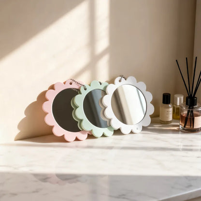 Zonyin Custom Logo Flower Makeup Mirror Handheld Pocket Mirror Plastic Portable Single Sided Cosmetic Mirror for Girls Gift